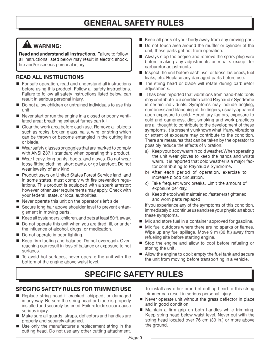 Homelite UT20024B, UT20004B manual General Safety Rules, Specific Safety Rules, Read ALL Instructions 