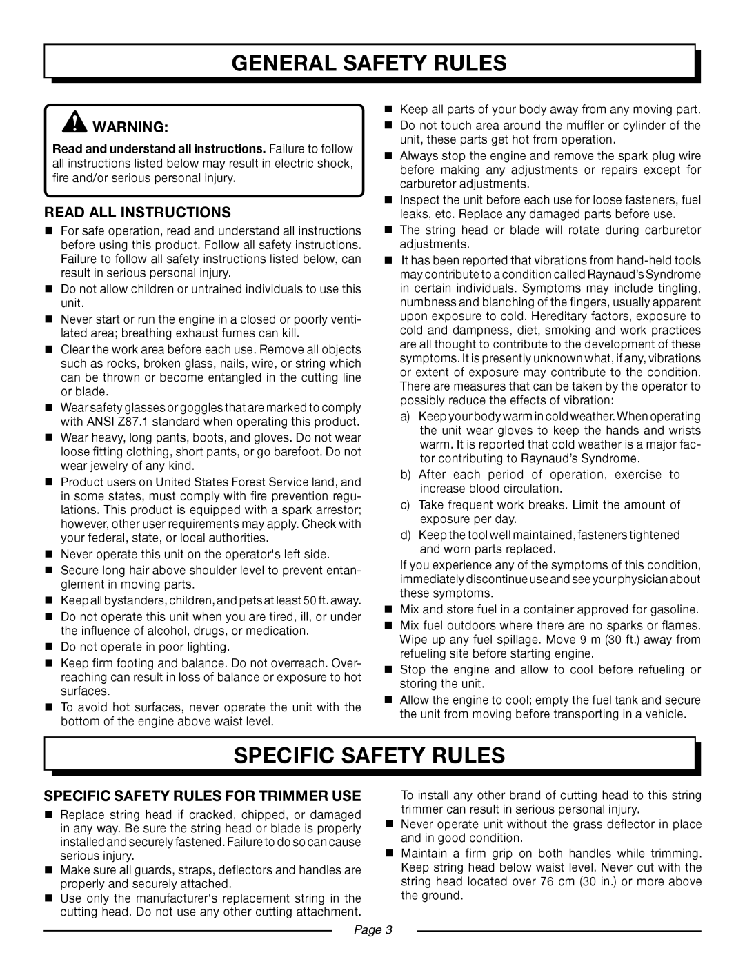 Homelite UT20024B, UT20004B manual General Safety Rules, Specific Safety Rules, Read All Instructions, Page 