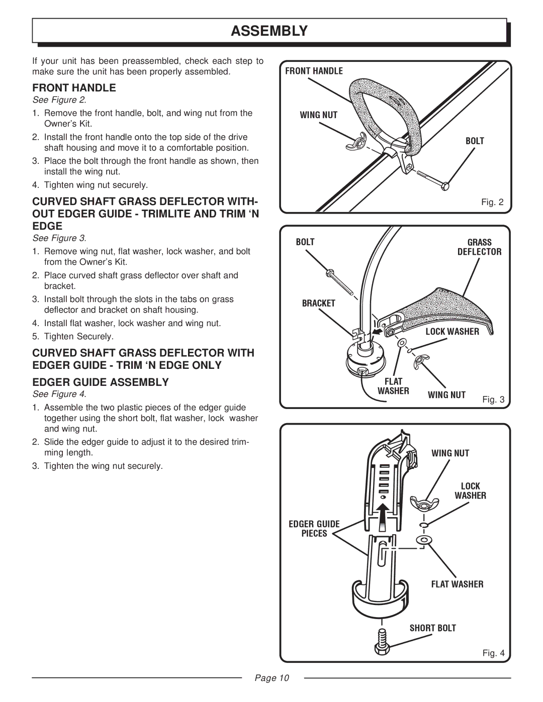 Homelite UT20003A, UT20043A, UT20042A, UT20022A, UT20002A, UT20023A manual Assembly, Front Handle, See Figure 