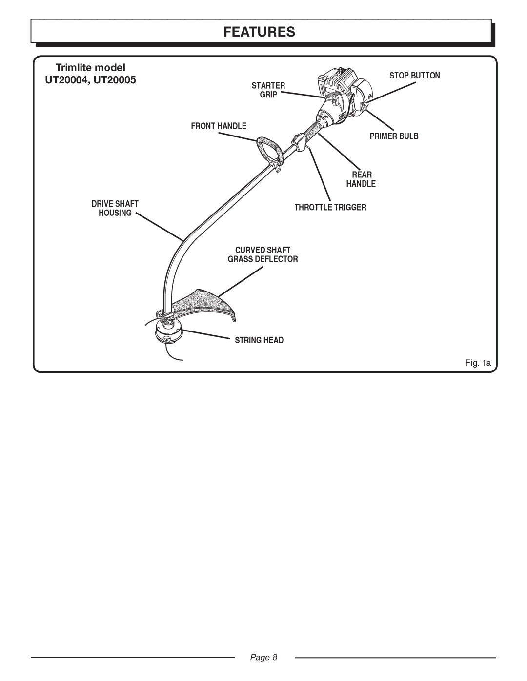Homelite UT20024, UT20044, UT20045, UT20025 manual Features, Trimlite model UT20004, UT20005 