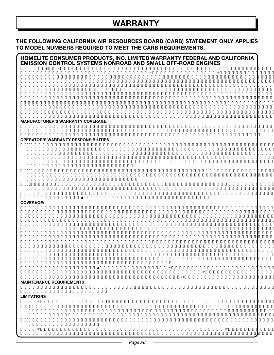 Homelite UT20044A, UT20024A manual MANUFACTURER’S Warranty Coverage 