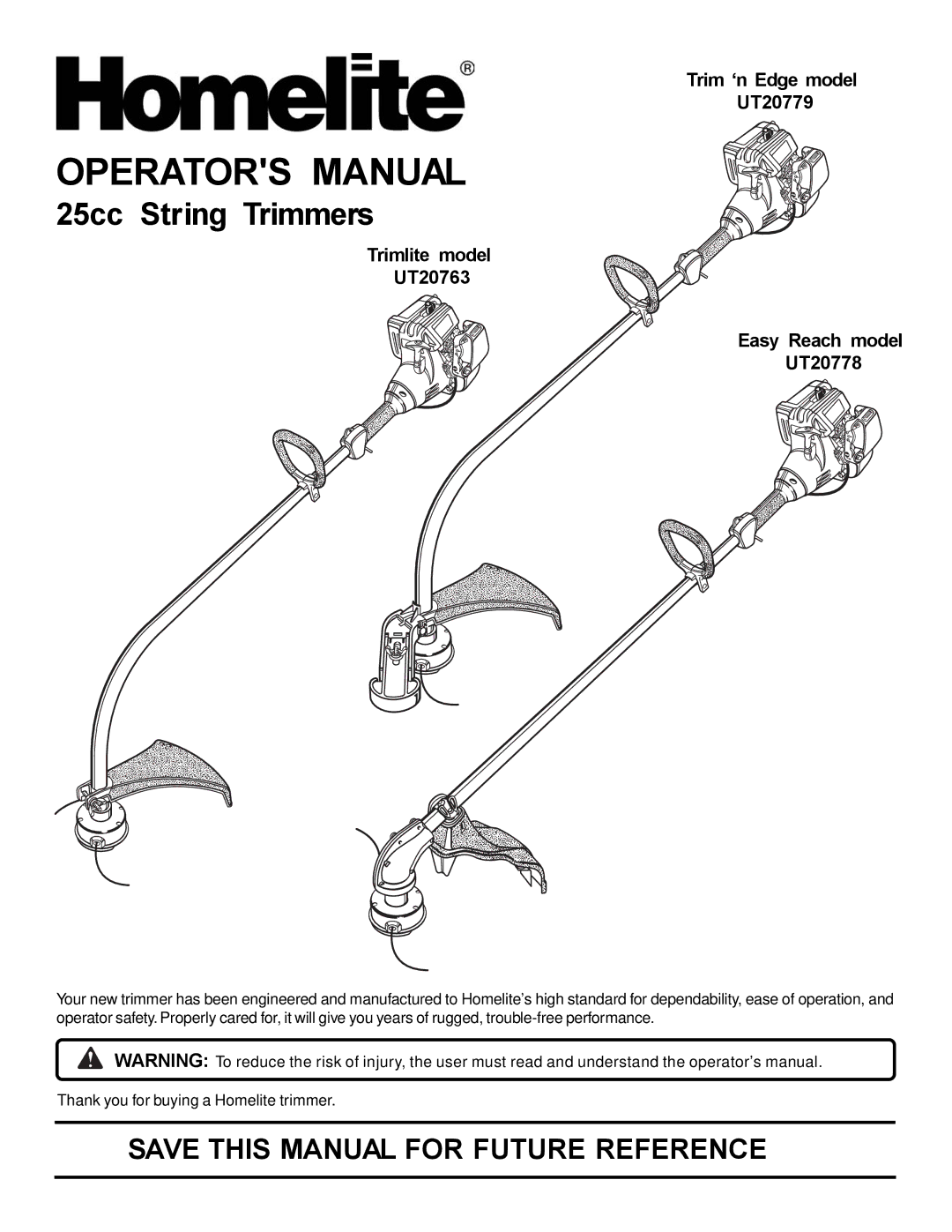 Homelite UT20763 manual Operators Manual 