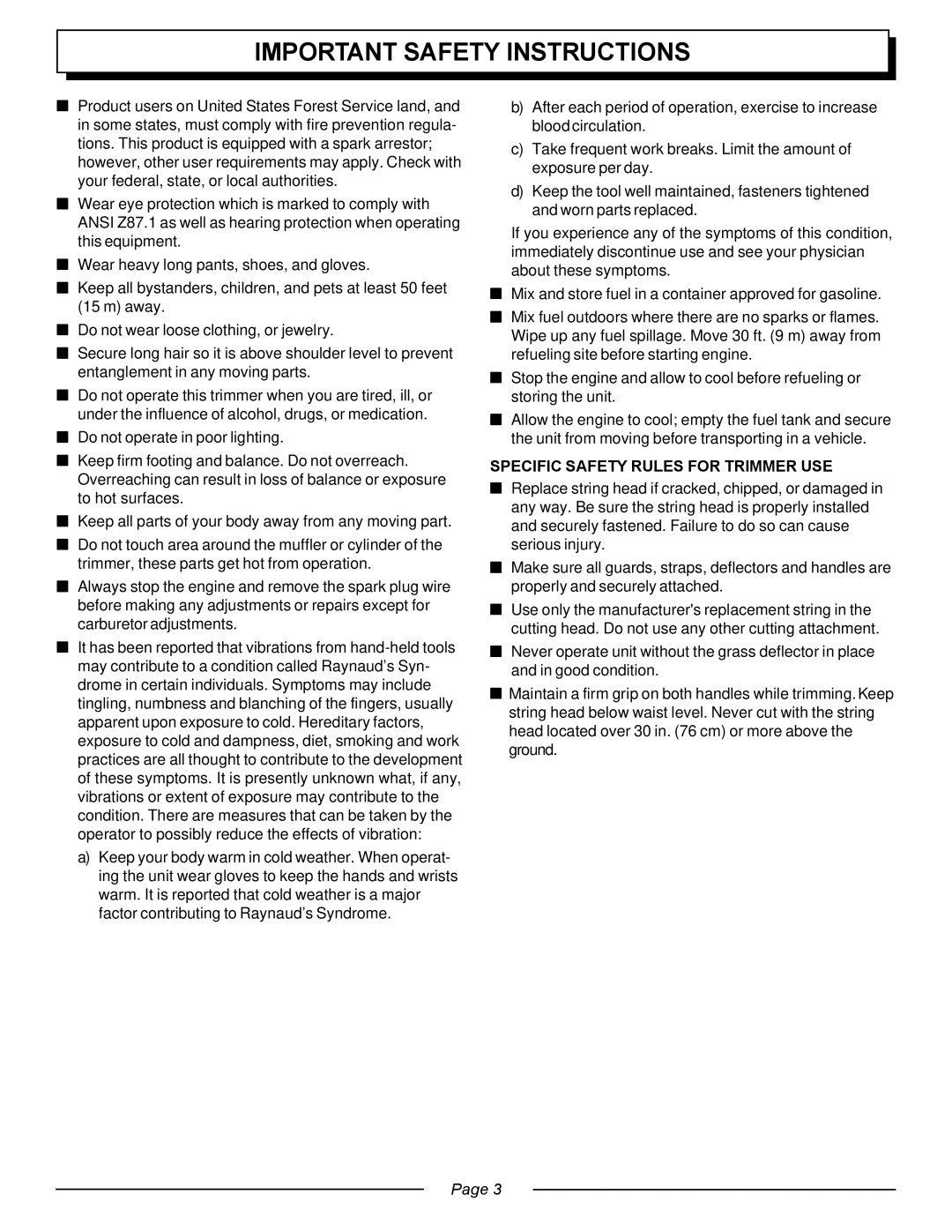 Homelite UT20763 manual Specific Safety Rules for Trimmer USE 