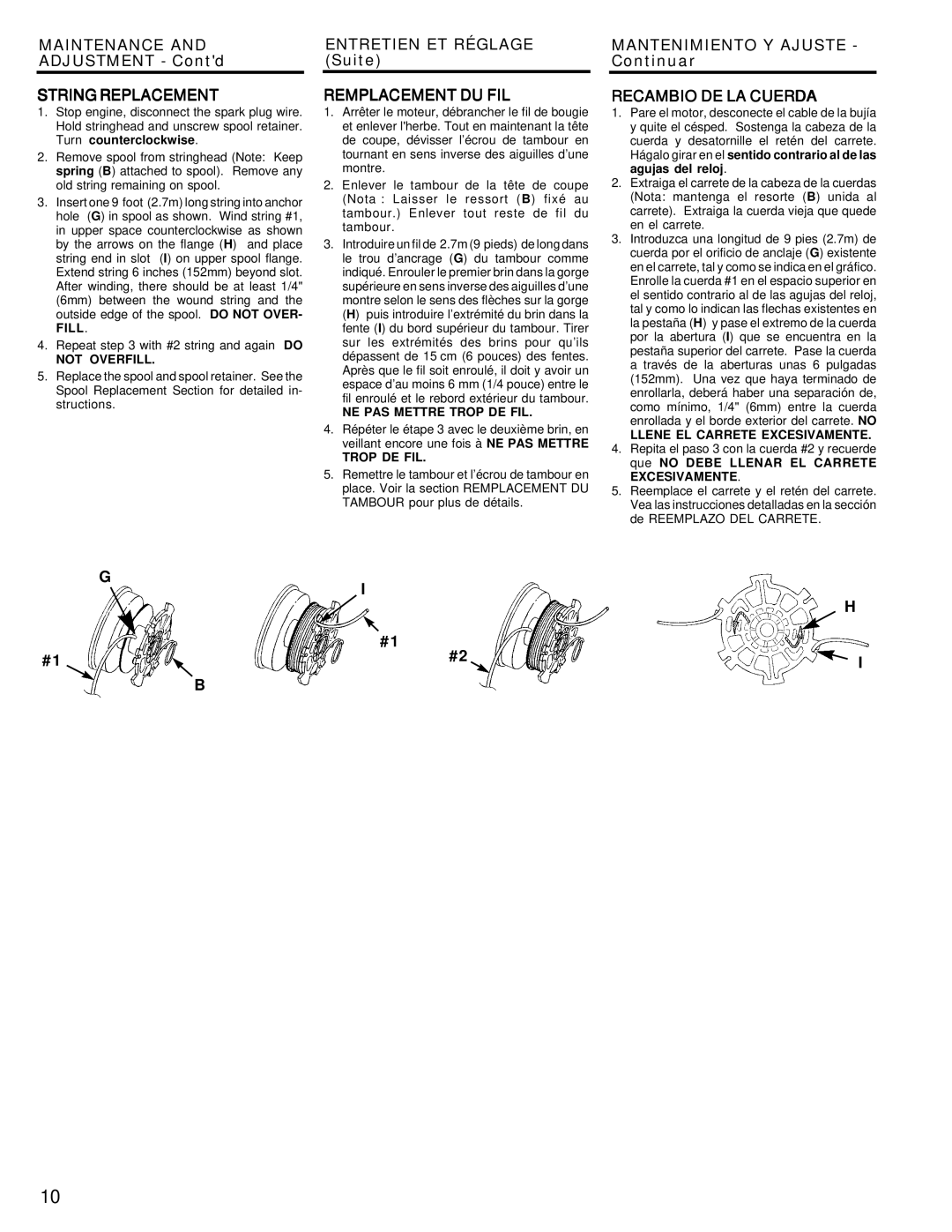 Homelite UT20811 warranty String Replacement, Remplacement DU FIL, Recambio DE LA Cuerda 