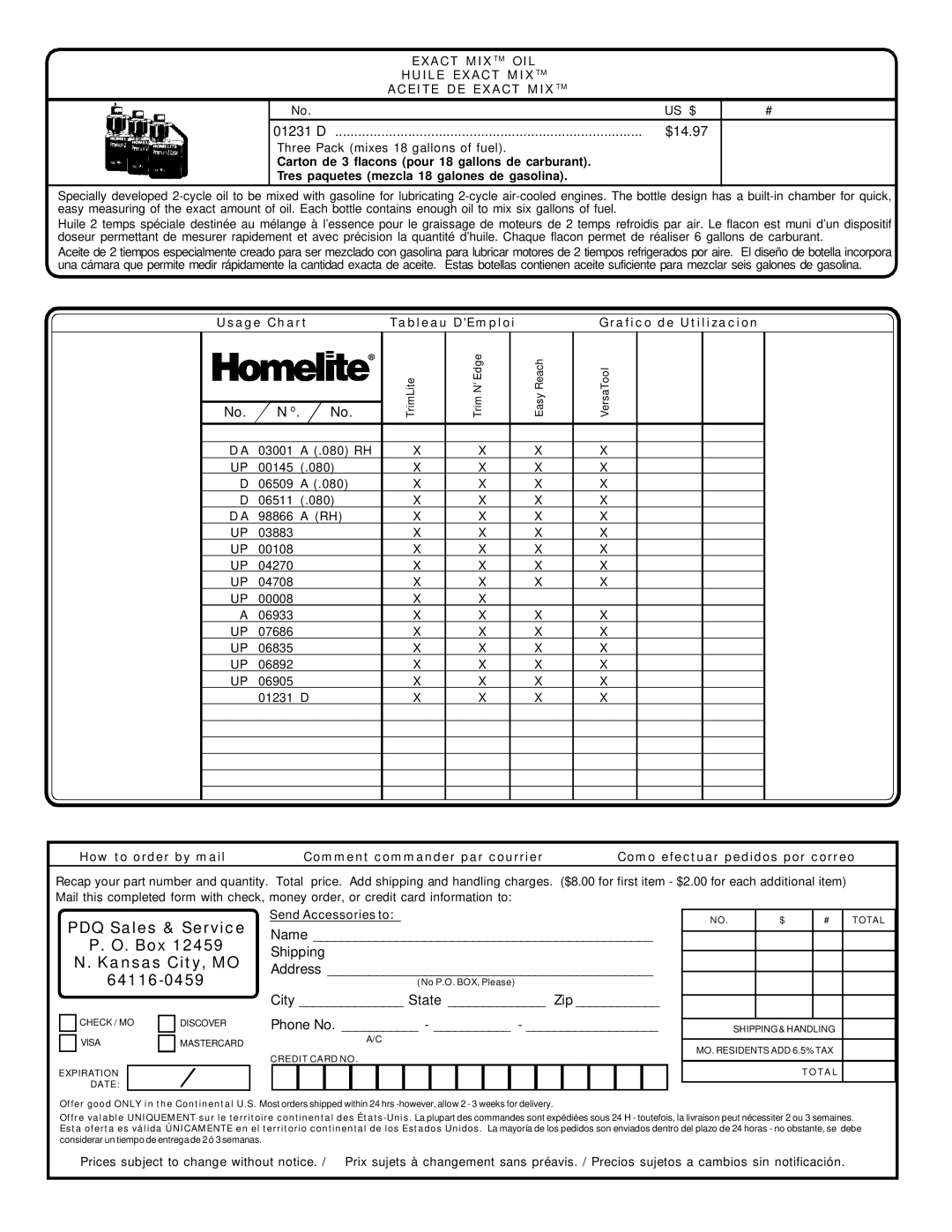 Homelite UT20811 warranty PDQ Sales & Service 