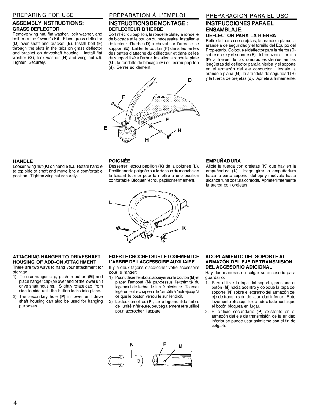 Homelite UT20811 warranty Preparing for USE Assembly Instructions, Préparation À L’EMPLOI Instructions DE Montage 