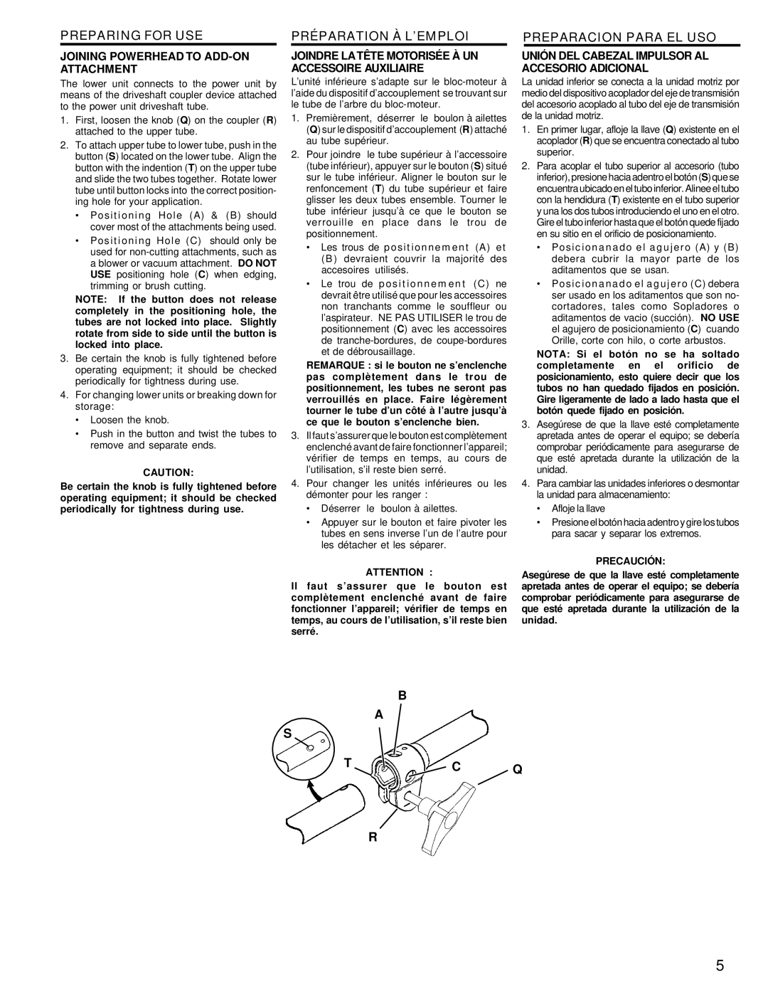 Homelite UT20811 warranty Preparing for USE, Préparation À L’EMPLOI, Preparacion Para EL USO 