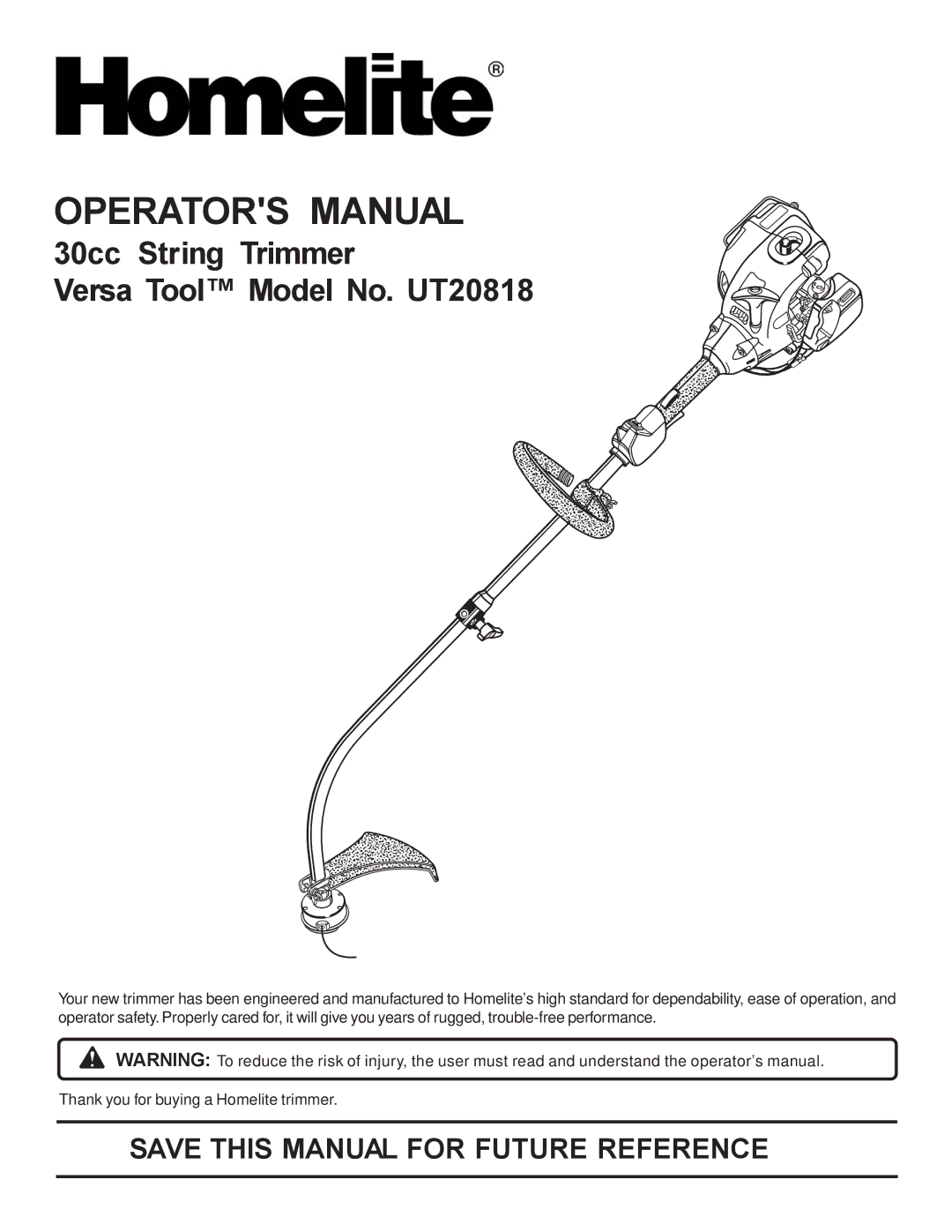 Homelite UT20818 manual Operators Manual 