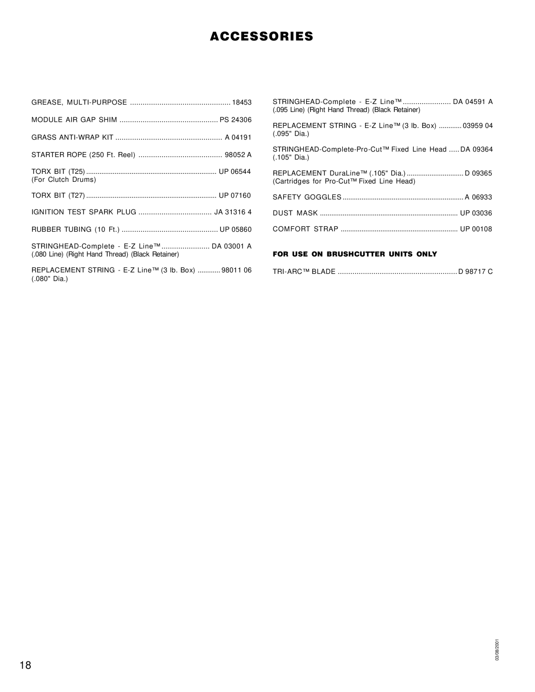 Homelite UT20738, UT20827, UT20729, UT20730, UT20823, UT20722 manual Accessories, Module AIR GAP Shim, Ignition Test Spark Plug 