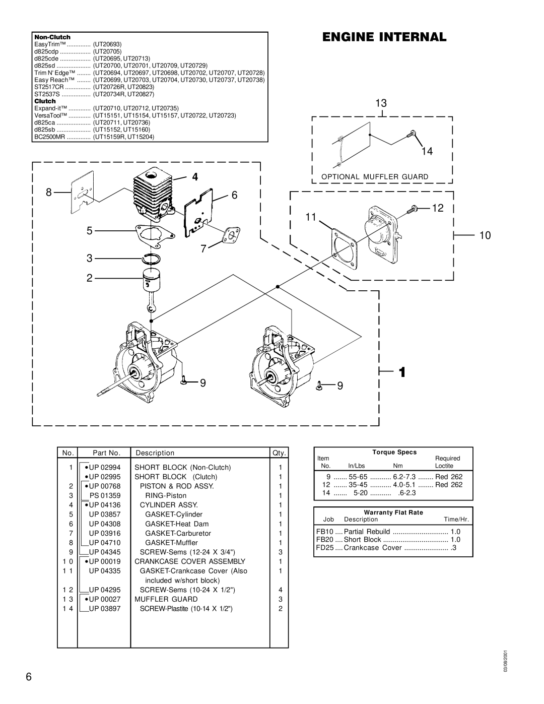 Homelite UT20712, UT20827, UT20729, UT20730, UT20823, UT20722, UT20737, UT20711, UT20700 Engine Internal, Optional Muffler Guard 