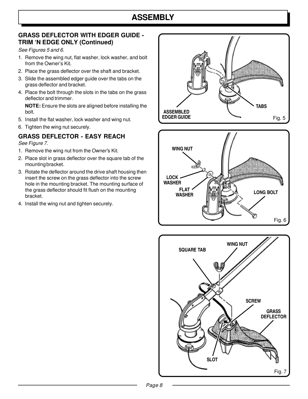 Homelite UT20930, UT20933 manual Grass Deflector Easy Reach, See Figures 5 