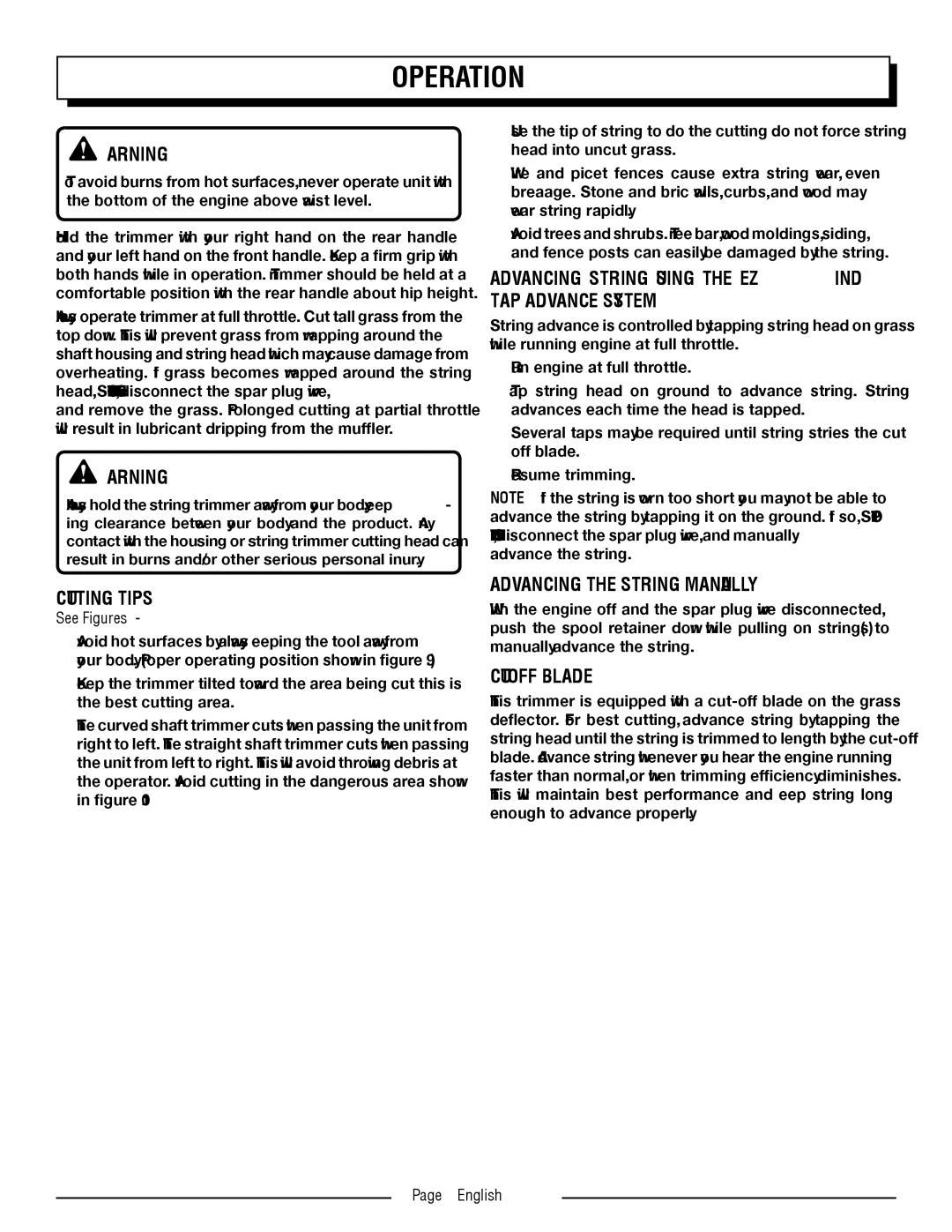 Homelite UT21006 Cutting Tips, Advancing String Using the EZ wind Tap Advance System, Advancing the String Manually 