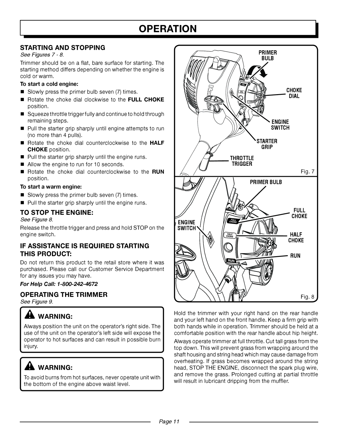 Homelite UT21907, UT21546 manual Starting and Stopping, To Stop the Engine, If assistance is required Starting this product 