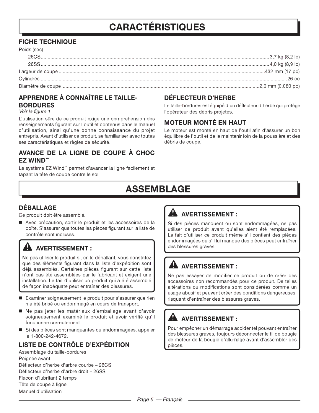 Homelite UT32000, UT32050 manuel dutilisation Assemblage 