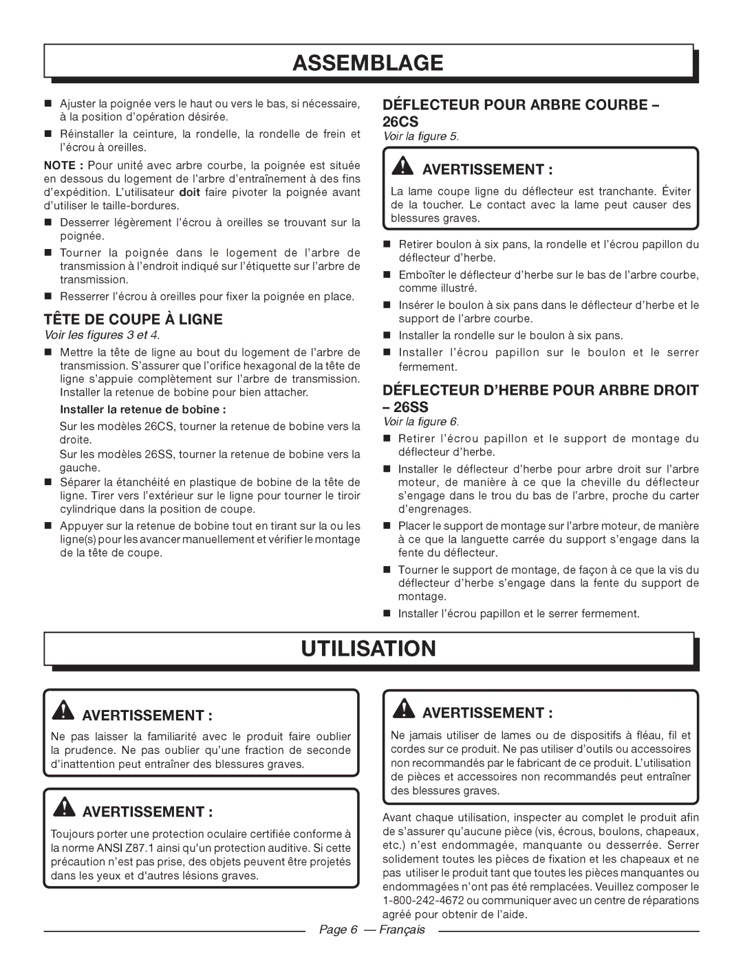 Homelite UT32601 manuel dutilisation Utilisation 