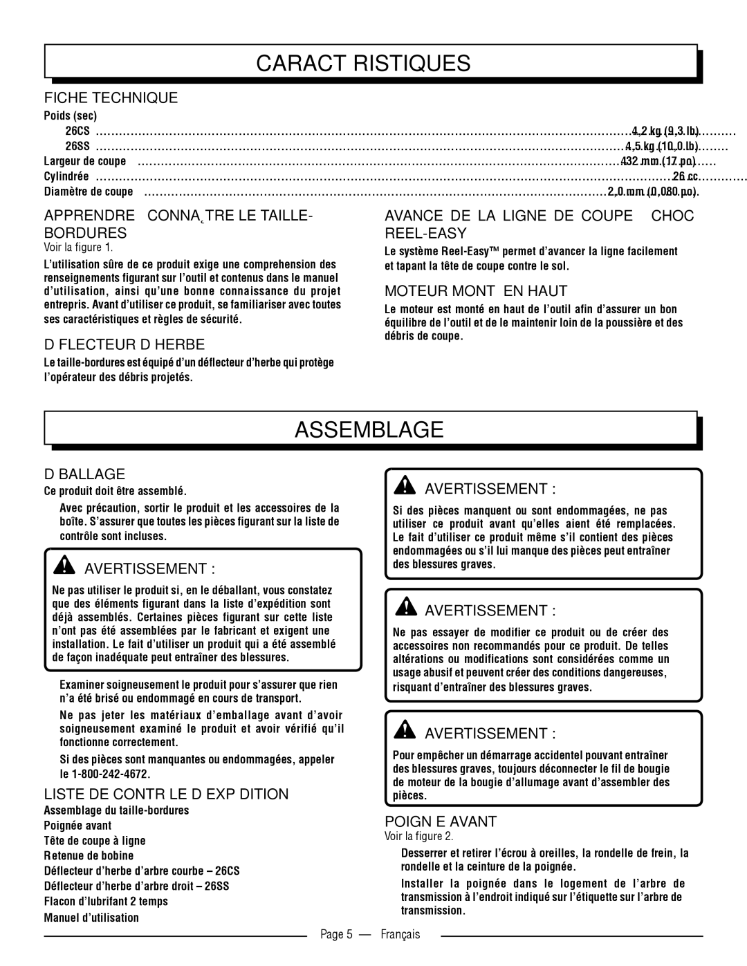 Homelite UT32600, UT32650 manuel dutilisation Assemblage 