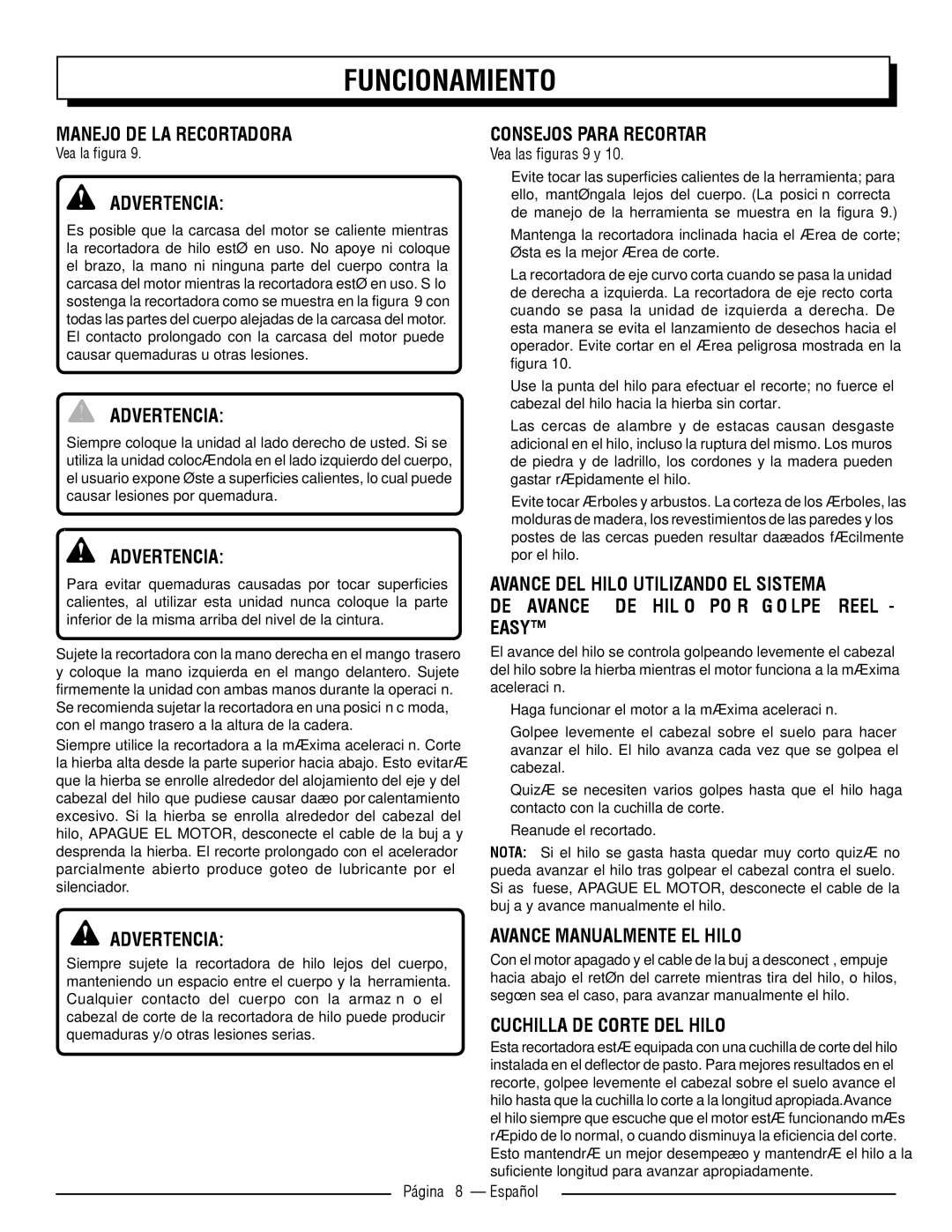 Homelite UT32650 Manejo DE LA Recortadora, Consejos Para Recortar, Avance Manualmente EL Hilo, Cuchilla DE Corte DEL Hilo 