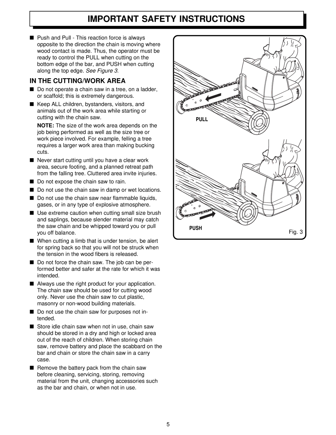 Homelite UT34010 manual CUTTING/WORK Area, Pull Push 