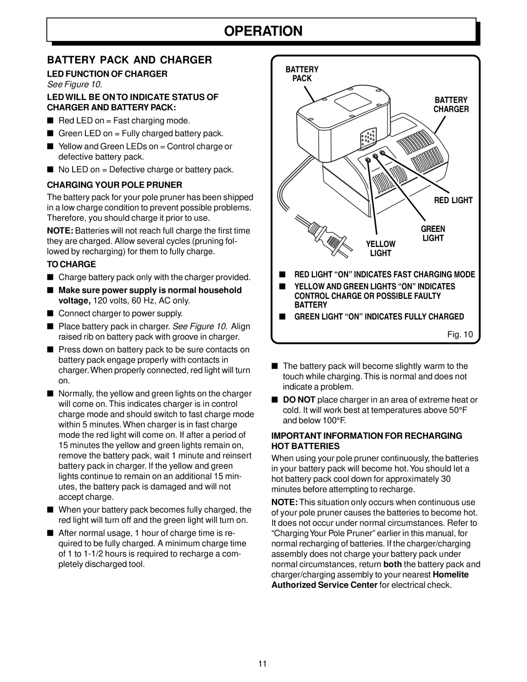 Homelite UT34020 manual Operation, Battery Pack and Charger 