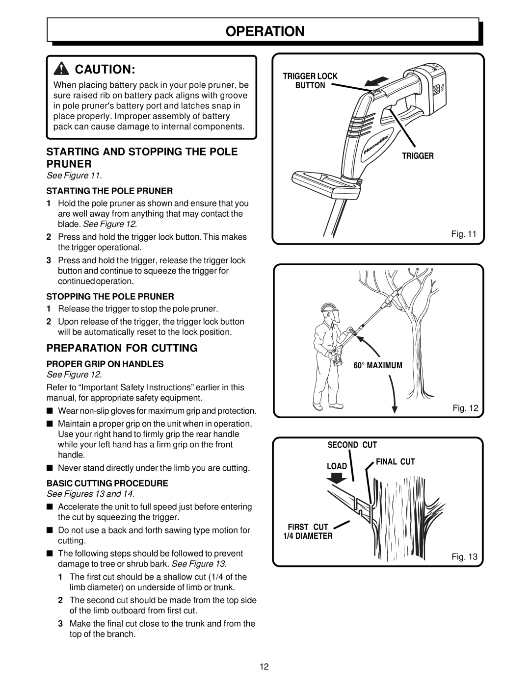 Homelite UT34020 manual Starting and Stopping the Pole Pruner, Preparation for Cutting 