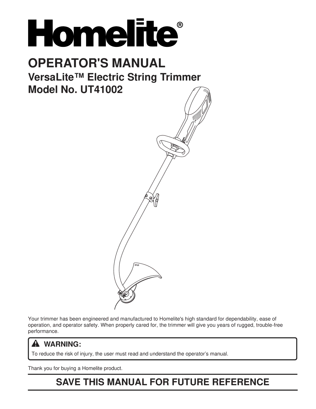 Homelite UT41002 manual Operators Manual 