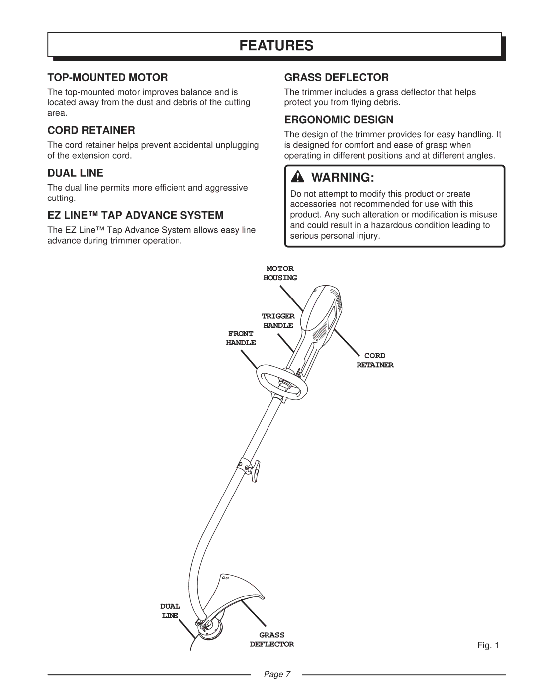 Homelite UT41002 manual Features 