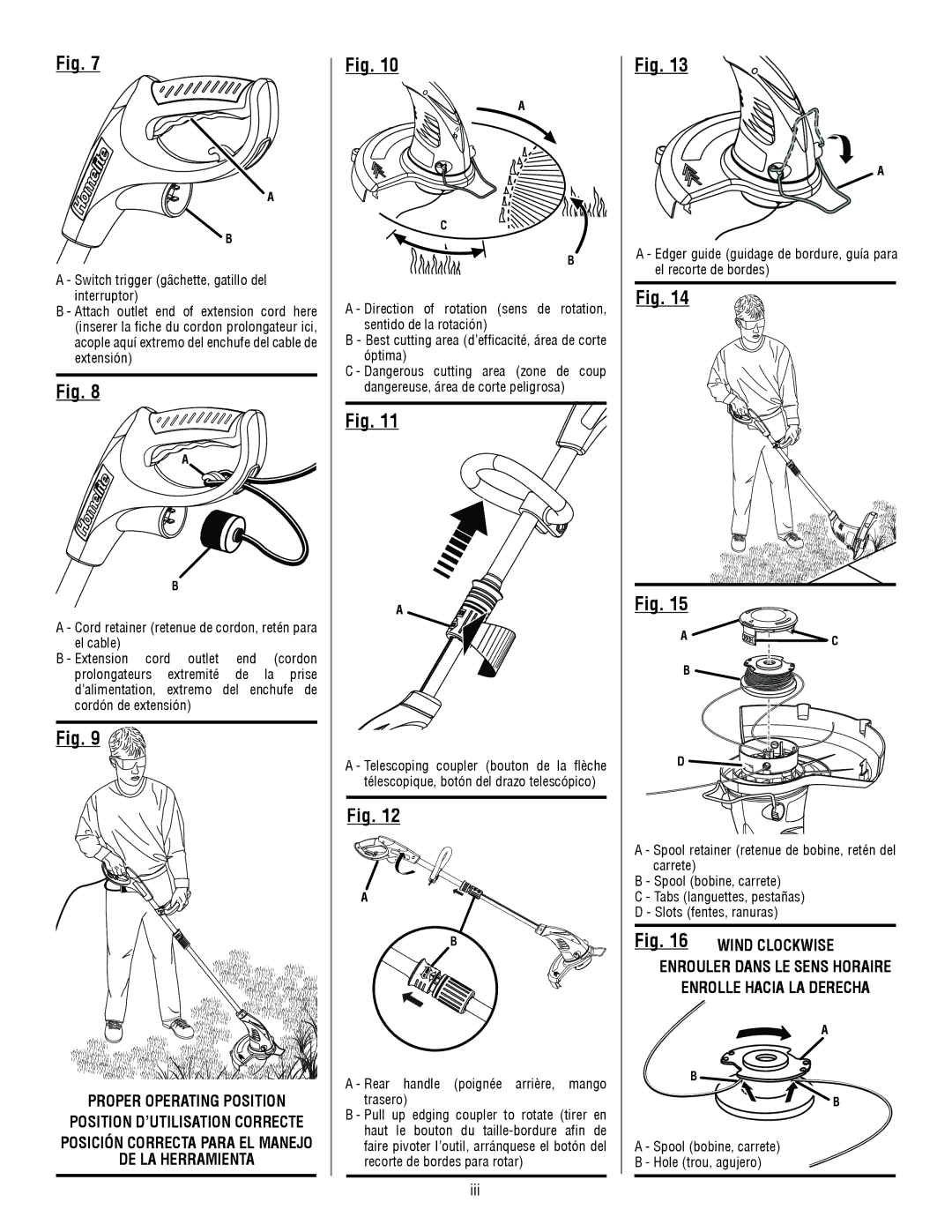 Homelite UT41112 manuel dutilisation Position D’UTILISATION Correcte, Enrolle Hacia LA Derecha 