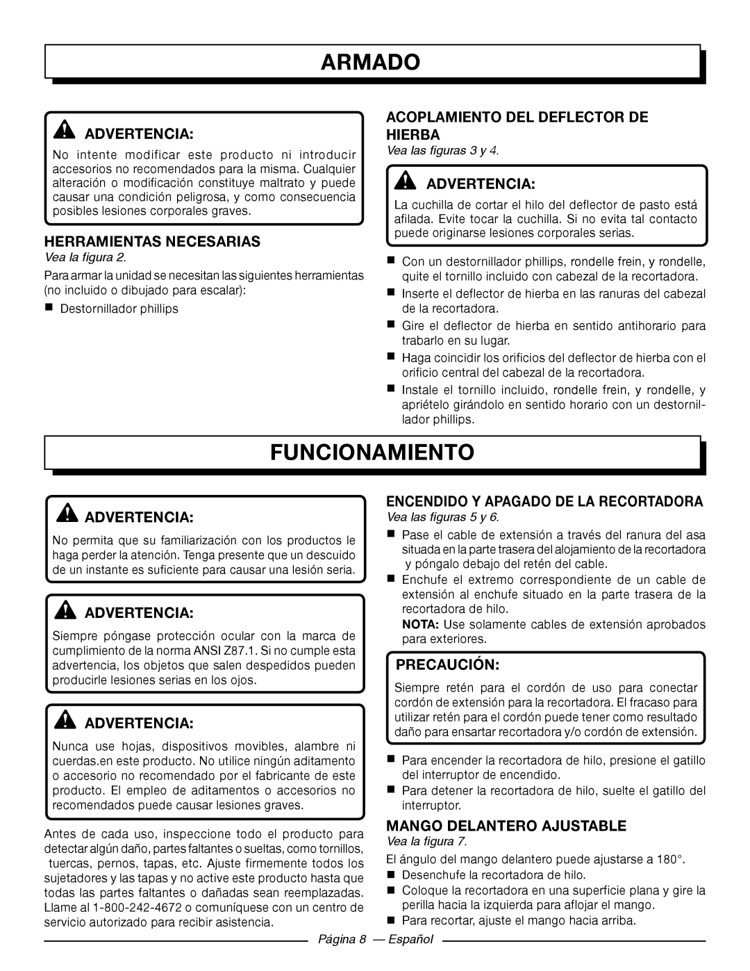 Homelite UT41120 Funcionamiento, Herramientas necesarias, Acoplamiento DEL Deflector DE Hierba, Precaución 