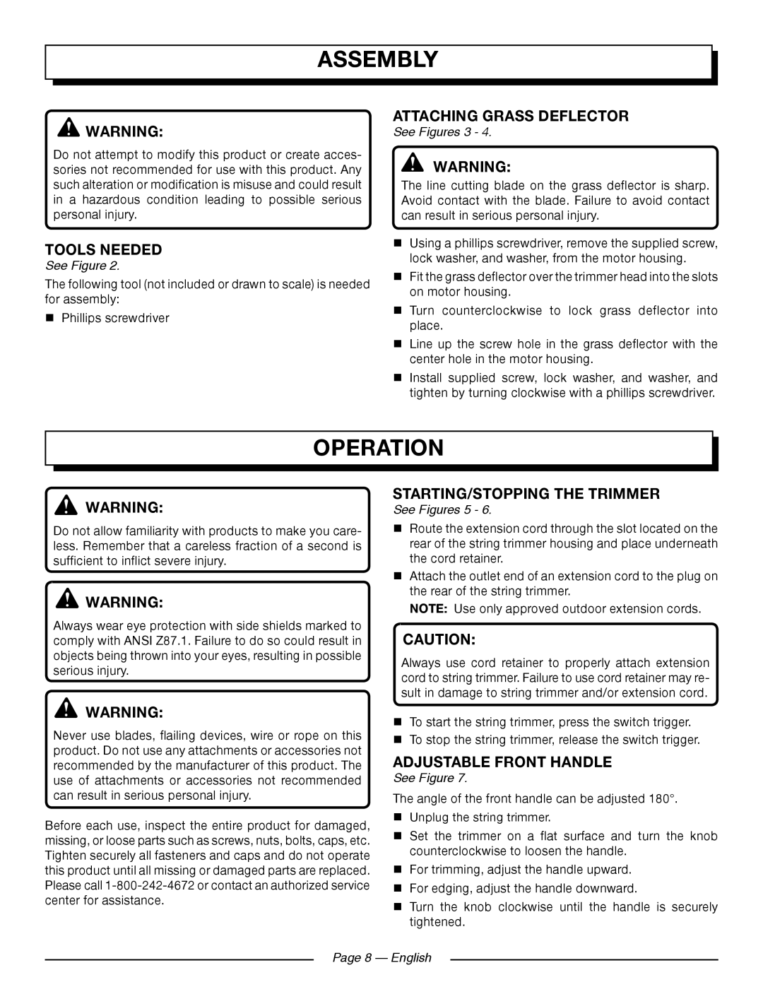 Homelite UT41121 manuel dutilisation Operation, Tools Needed, Attaching Grass Deflector, STARTING/STOPPING the Trimmer 