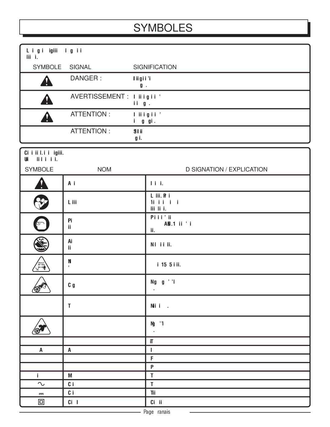 Homelite UT42100 manuel dutilisation Symboles, Symbole Signal 