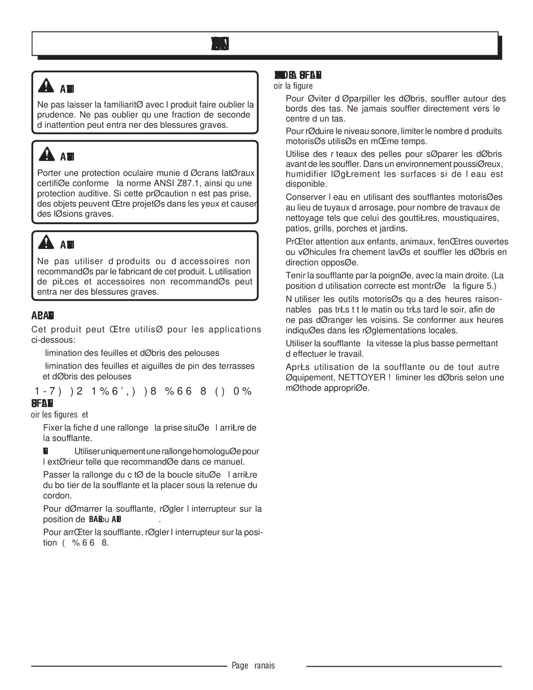 Homelite UT42100 manuel dutilisation Utilisation DE LA Soufflante 