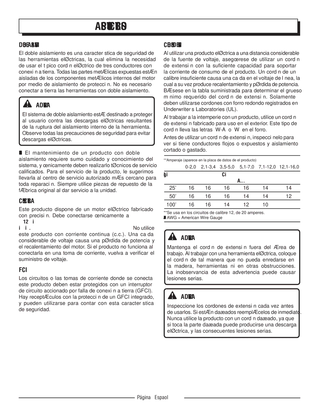 Homelite UT42100 manuel dutilisation Aspectos Eléctricos, Doble Aislamiento, Conexión Eléctrica, Cordones DE Extensión 