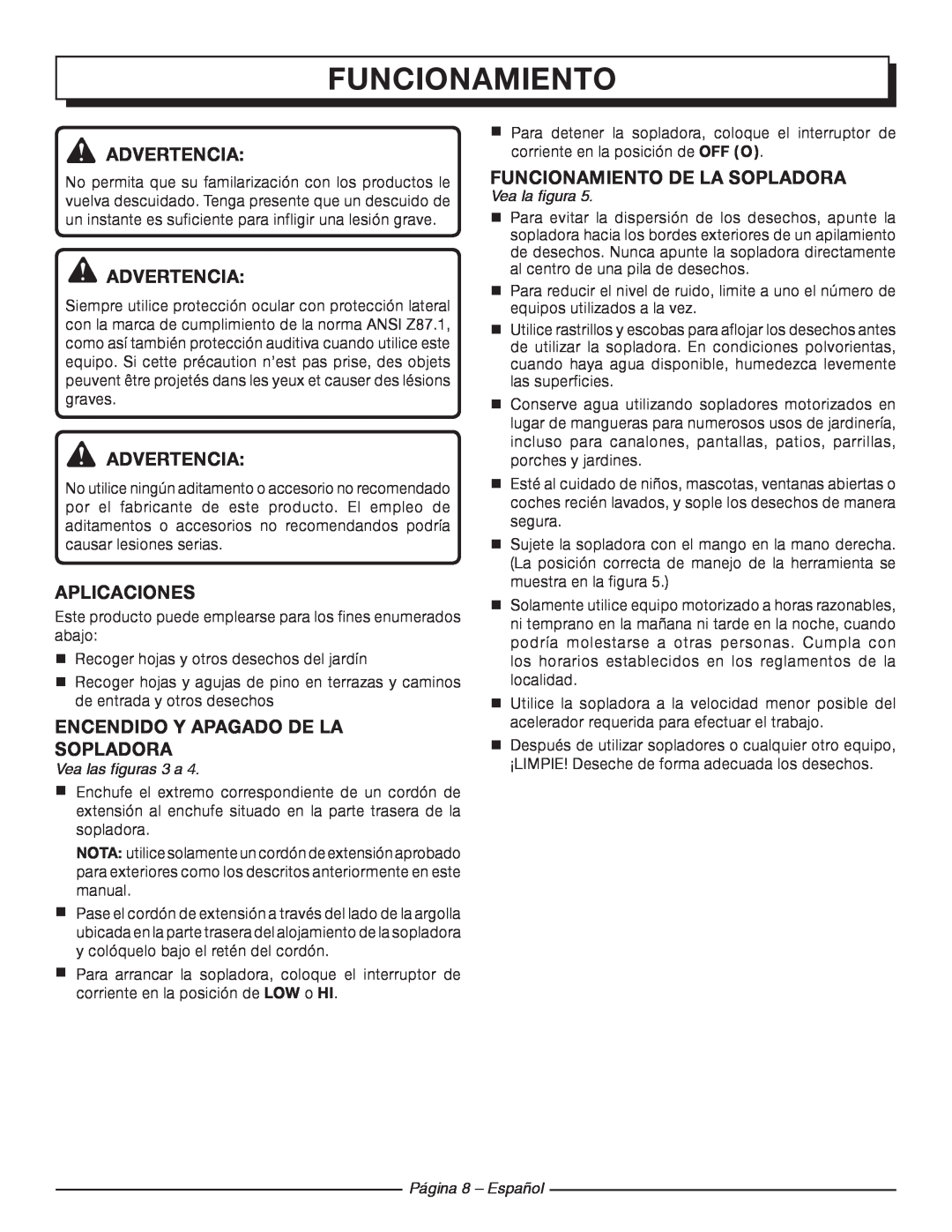 Homelite UT42100 manuel dutilisation Funcionamiento De La Sopladora, Página 8 - Español, Vea la figura 