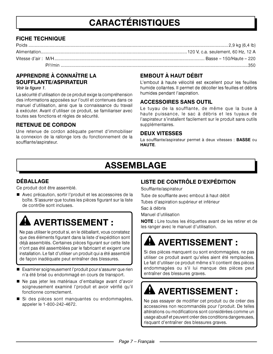 Homelite UT42120 manuel dutilisation Assemblage 