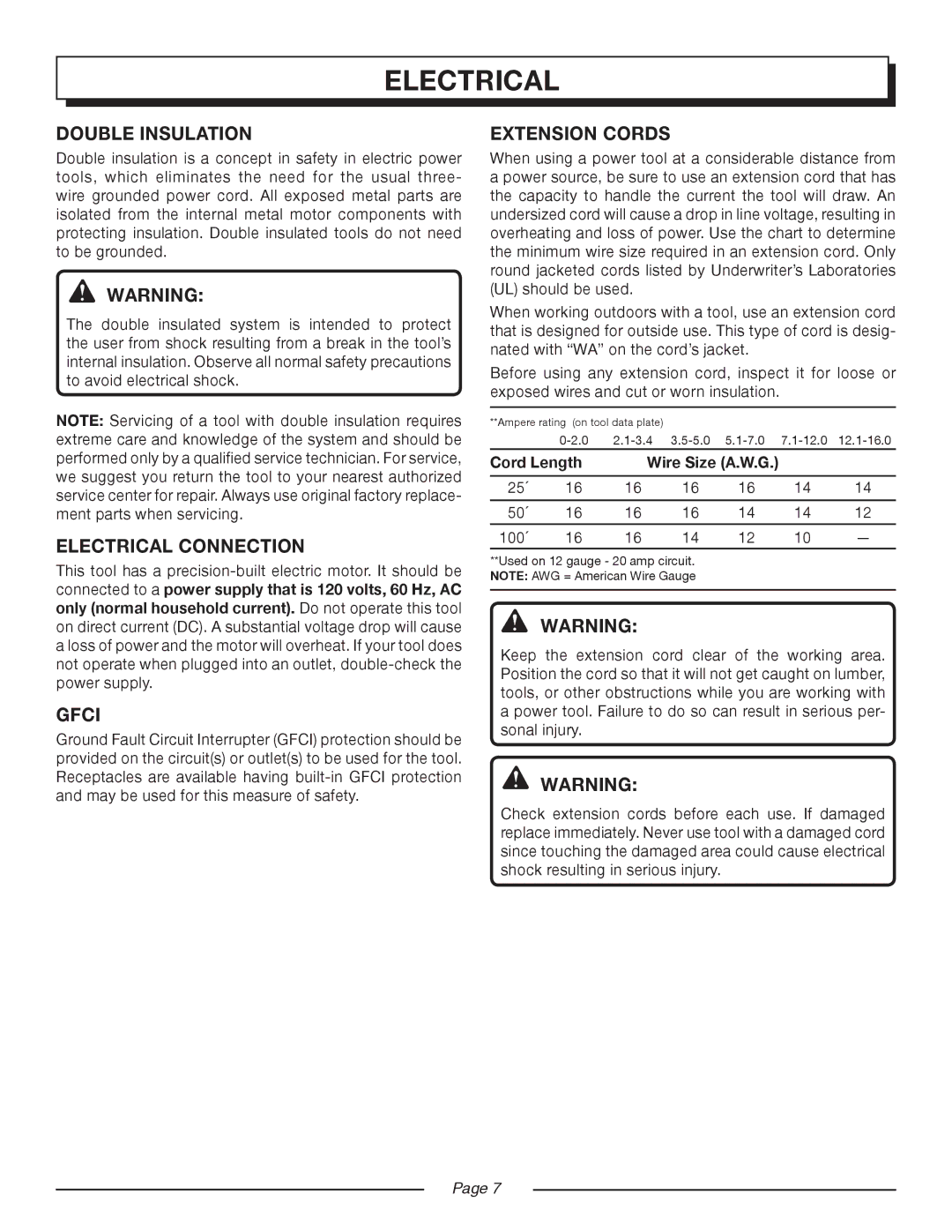 Homelite UT42799 manual Double Insulation, Electrical Connection, Gfci, Extension Cords 