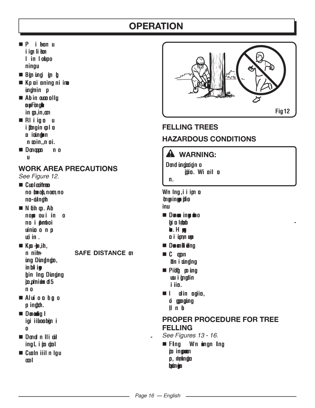 Homelite UT43103 Work Area Precautions, Felling Trees Hazardous Conditions, Proper Procedure for Tree Felling 