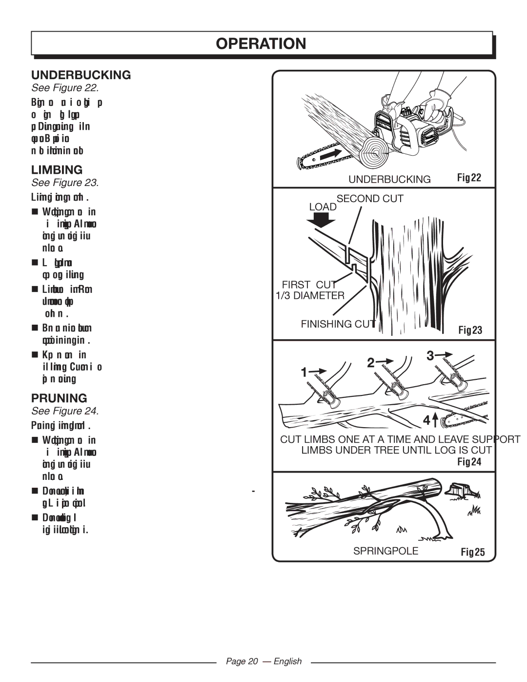 Homelite UT43103 manuel dutilisation Underbucking, Limbing, Pruning, Limbs Under Tree Until LOG is CUT Springpole 