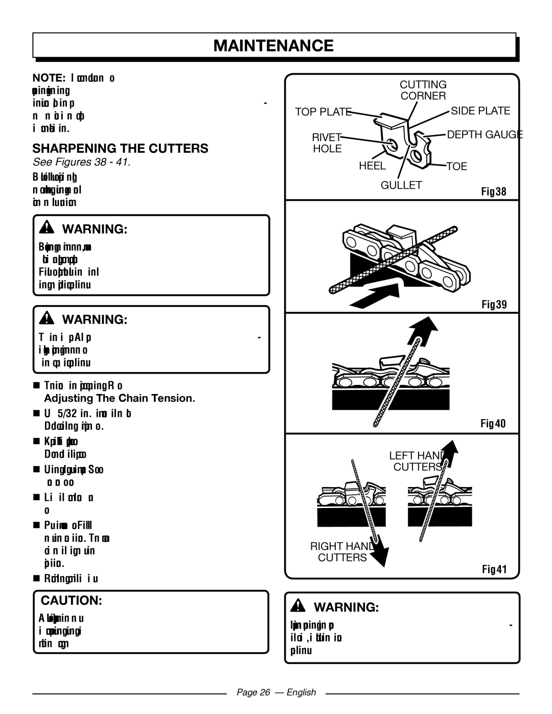 Homelite UT43103 manuel dutilisation Sharpening the Cutters, See Figures 38 