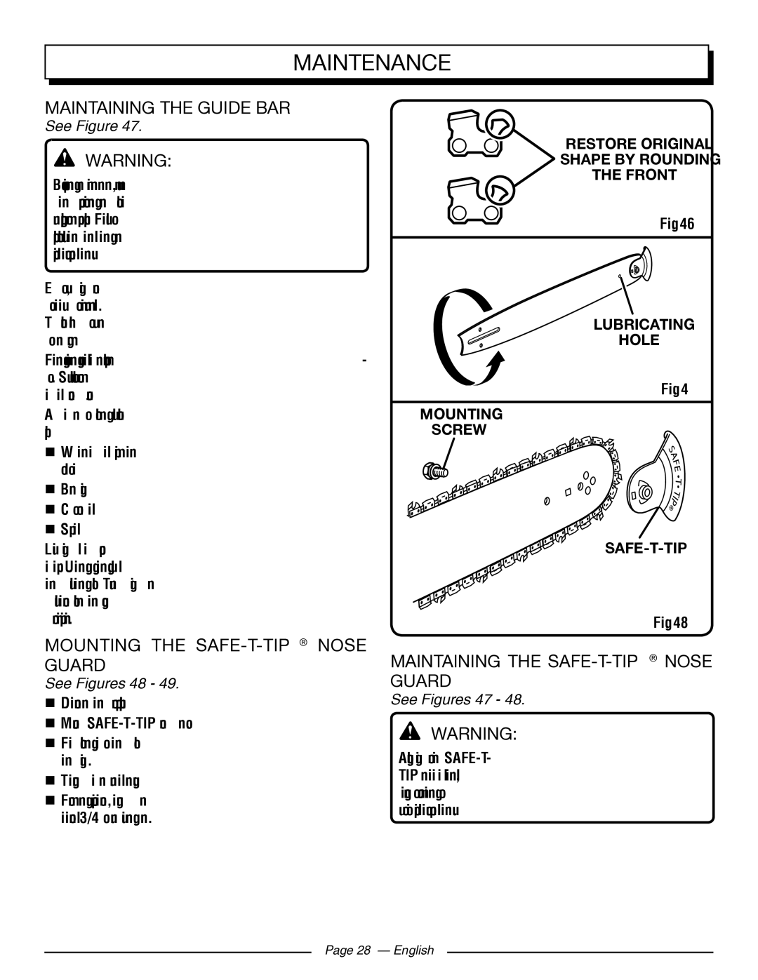 Homelite UT43103 Maintaining the Guide BAR, Mounting the SAFE-T-TIPNOSE Guard, Maintaining the SAFE-T-TIPNOSE Guard 