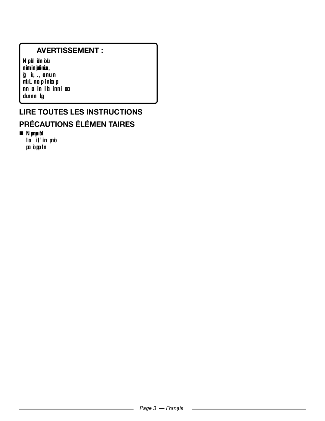 Homelite UT43103 manuel dutilisation Règles DE Sécurité Générales, Avertissement  