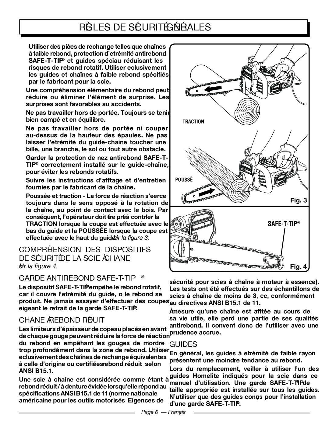 Homelite UT43103 manuel dutilisation Garde Antirebond SAFE-T-TIP, Chaîne À Rebond Réduit, Guides, Voir la figure 