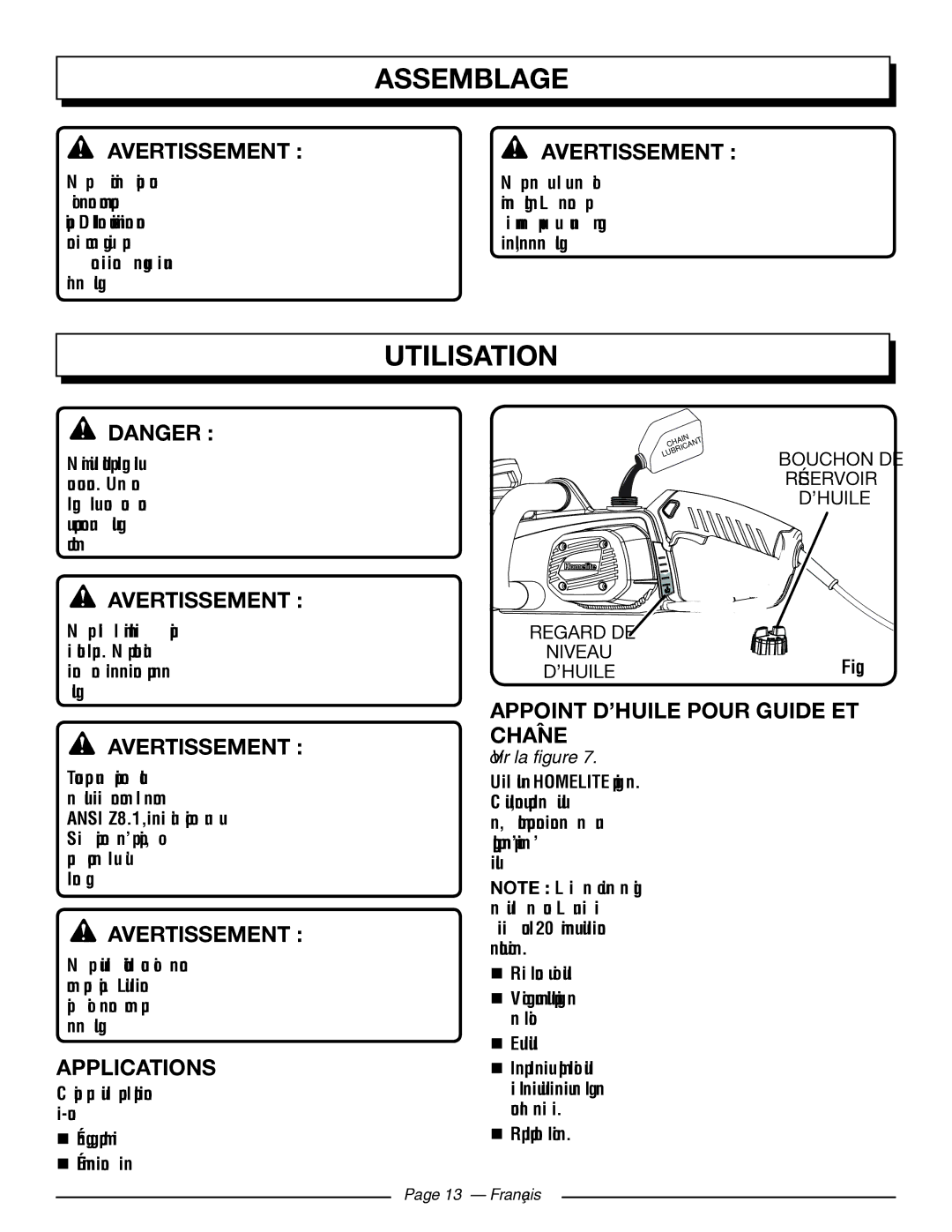 Homelite UT43103 manuel dutilisation Utilisation, Appoint D’HUILE Pour Guide ET Chaîne 