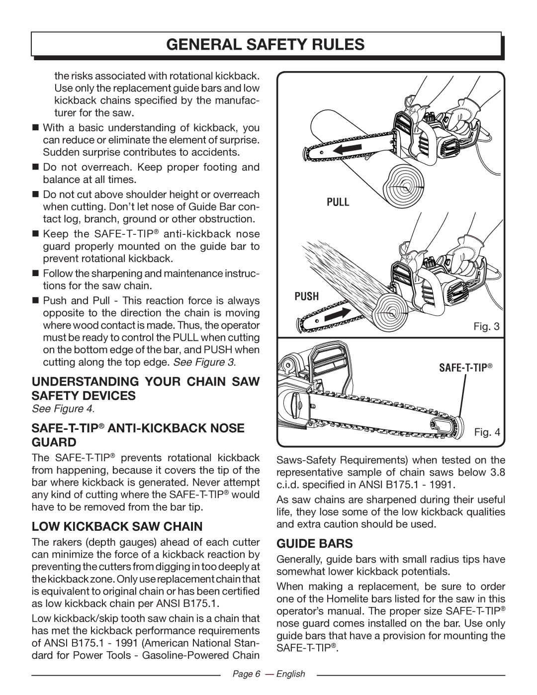 Homelite UT43103 Understanding Your Chain SAW Safety Devices, SAFE-T-TIPANTI-KICKBACK Nose Guard, LOW Kickback SAW Chain 