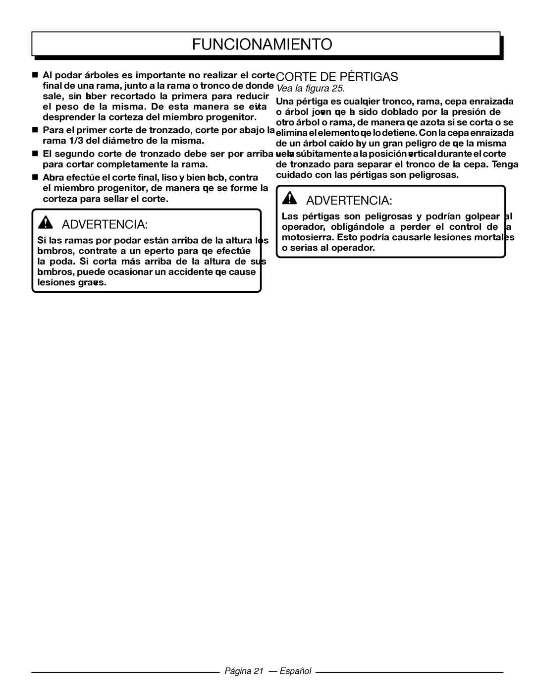 Homelite UT43103 manuel dutilisation Advertencia, Corte DE Pértigas 