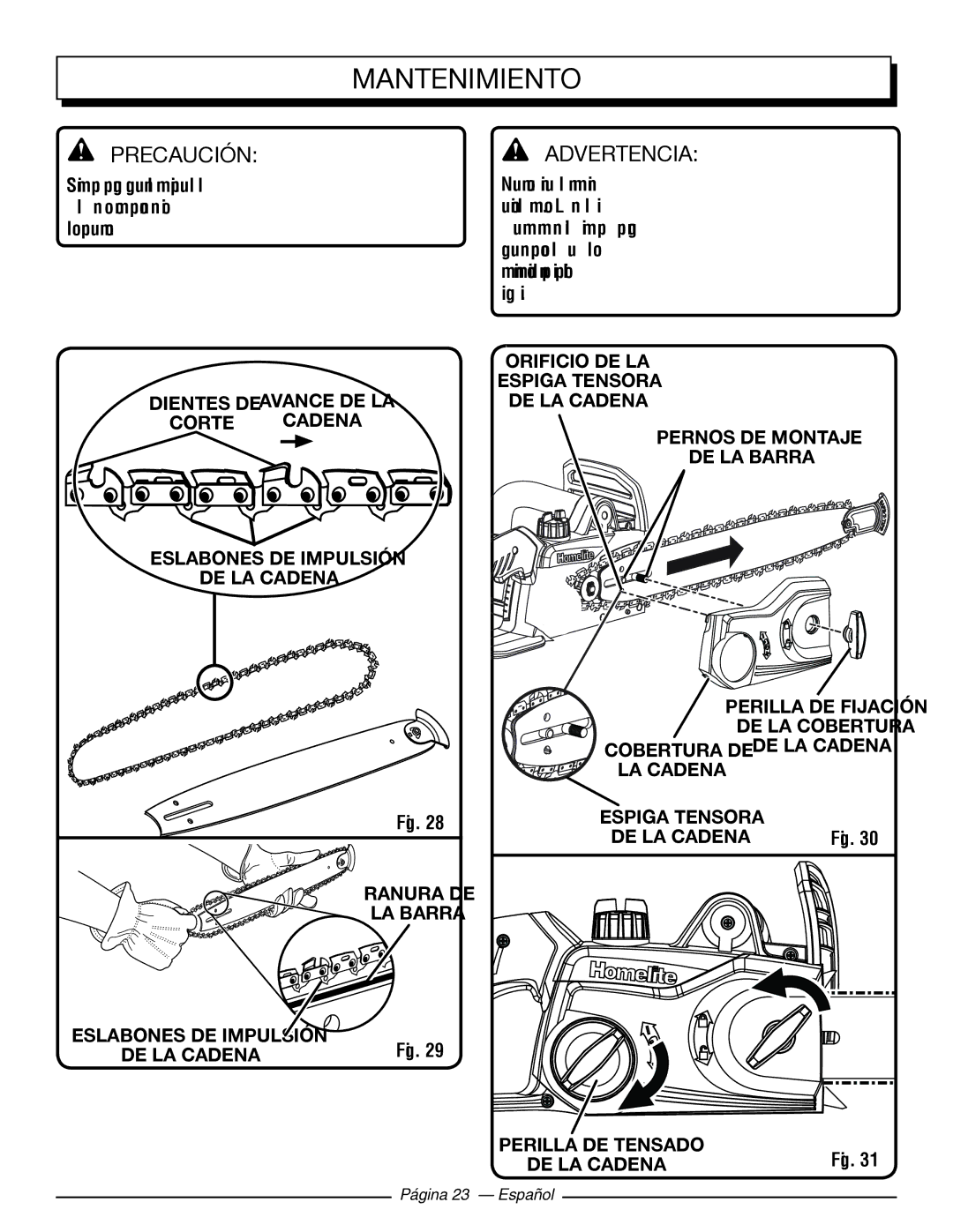 Homelite UT43103 manuel dutilisation Precaución Advertencia 