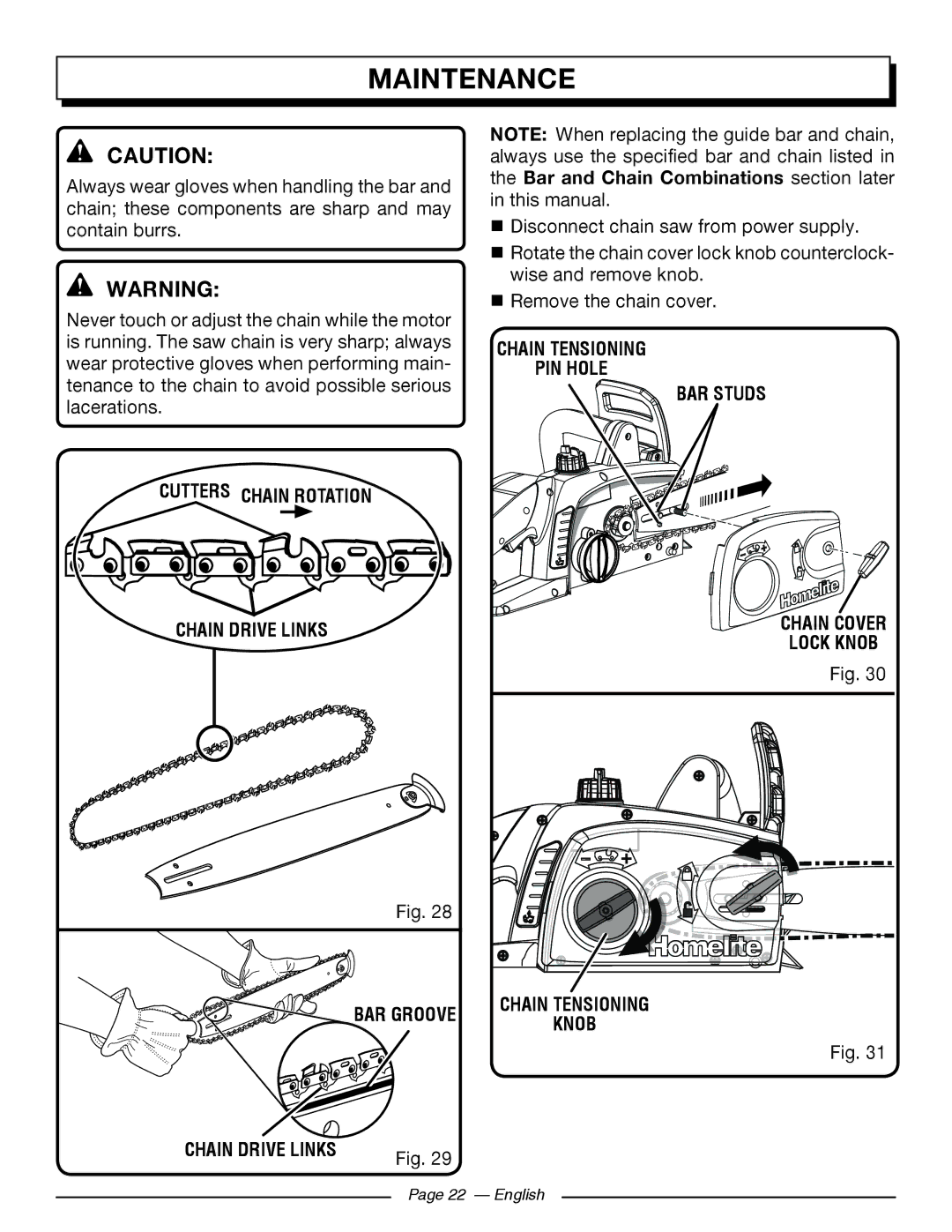 Homelite UT43122, UT43102 manuel dutilisation Cutters Chain Rotation Chain Drive Links 