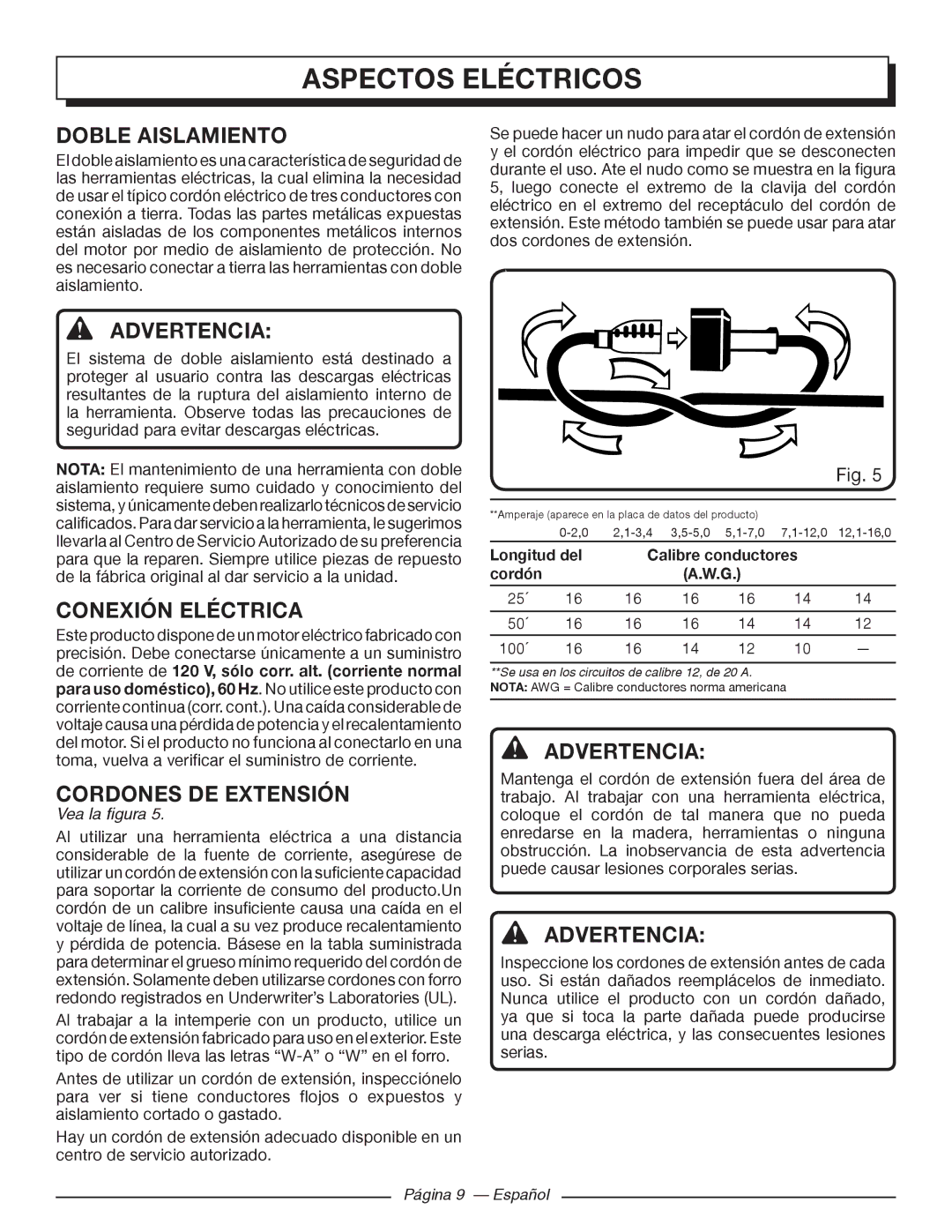 Homelite UT43102, UT43122 Aspectosfeatureseléctricos, Doble Aislamiento, Conexión Eléctrica, Cordones DE Extensión 