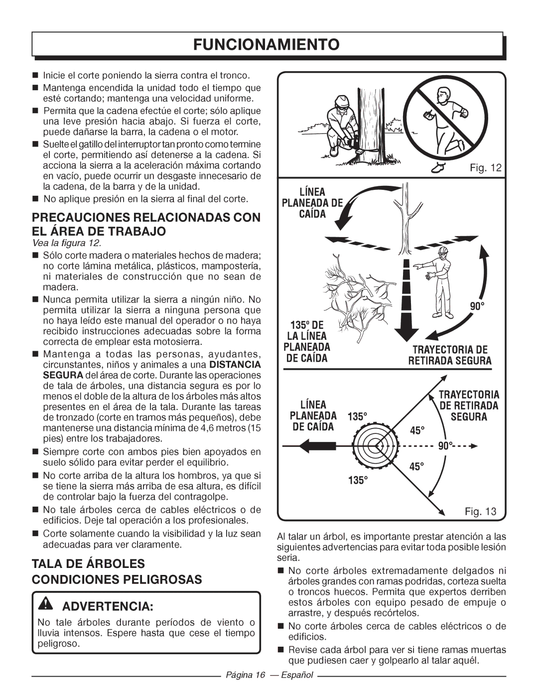 Homelite UT43122 Precauciones Relacionadas CON EL Área DE Trabajo, Tala DE Árboles Condiciones Peligrosas Advertencia 