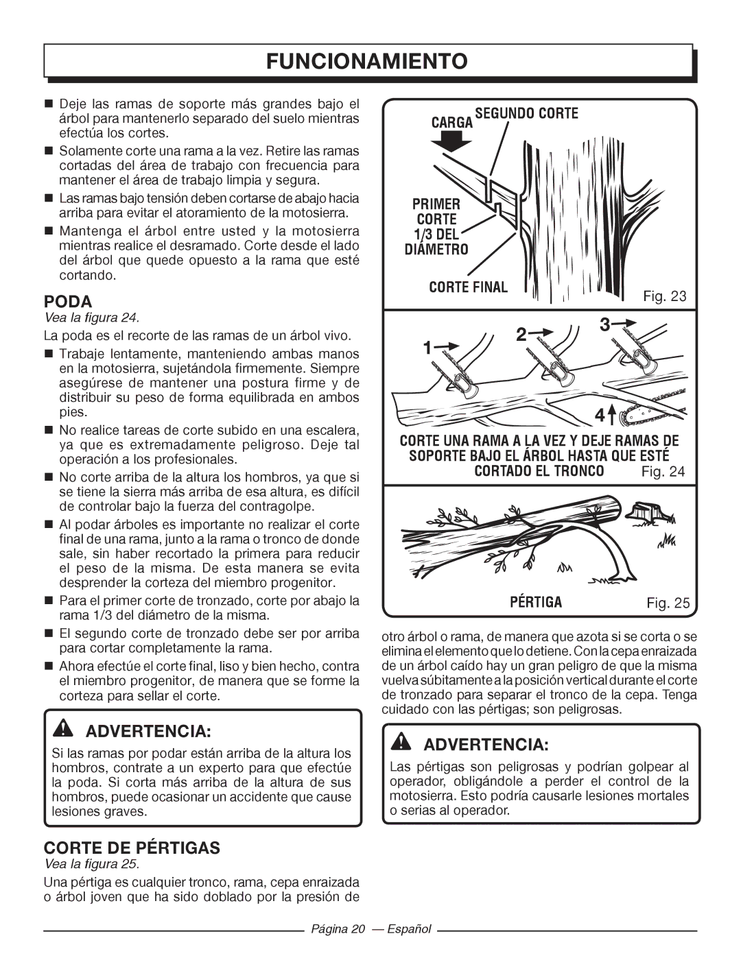 Homelite UT43122 Poda, Corte DE Pértigas, Carga Segundo Corte Primer, Diámetro Corte Final, Cortado EL Tronco Pértiga 