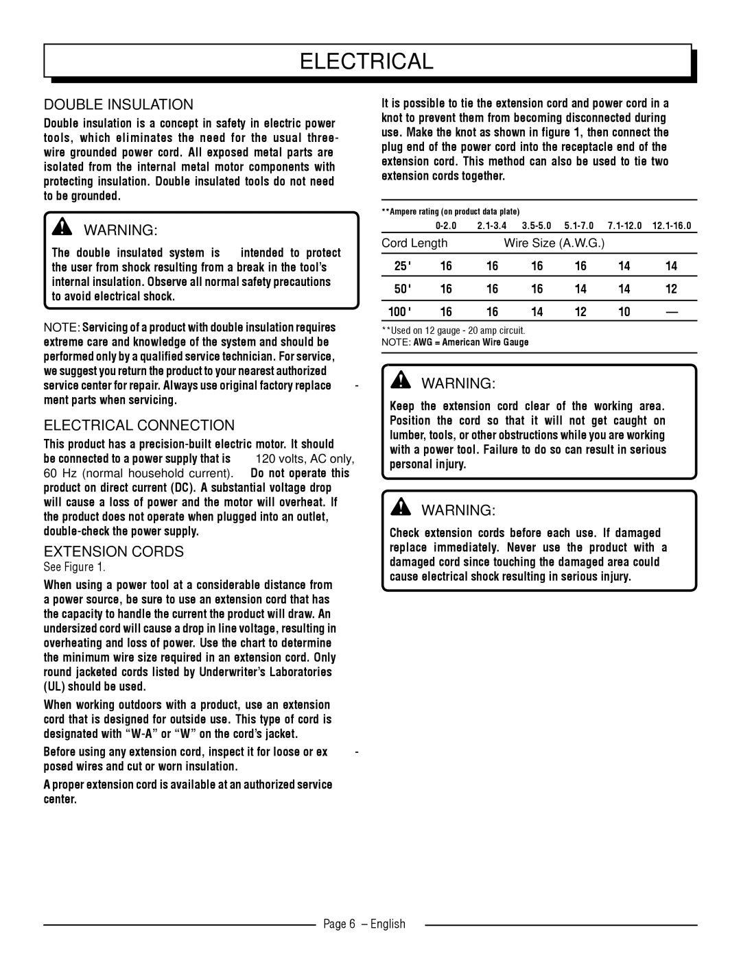 Homelite UT44120, UT44110 manuel dutilisation FEATURESelectrical, Double Insulation, Electrical Connection, Extension Cords 